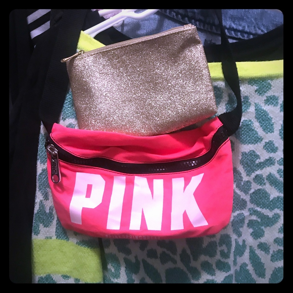 VS PINK Waist Purse with Glitter Makeup Bag (free)
